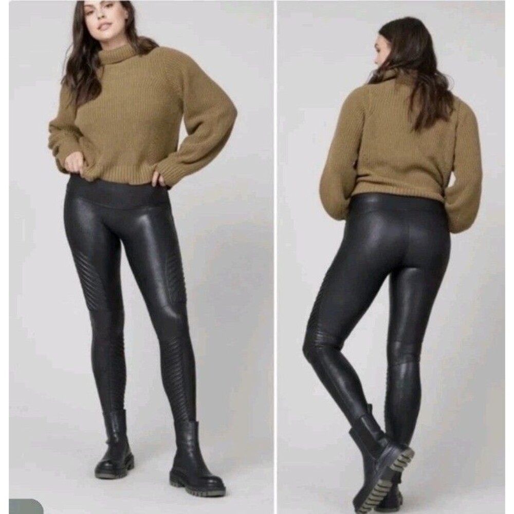 SPANX Moto Faux Leather Shaping Slimming Leggings Black Size S/P